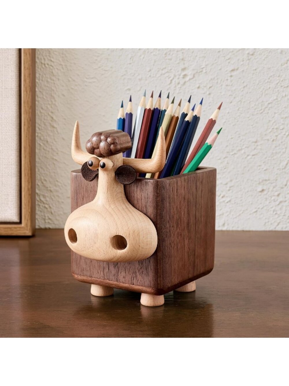 Cute Wood Pencil Holder & Desk Organizer - Versatile Pen & Makeup Brush Storage